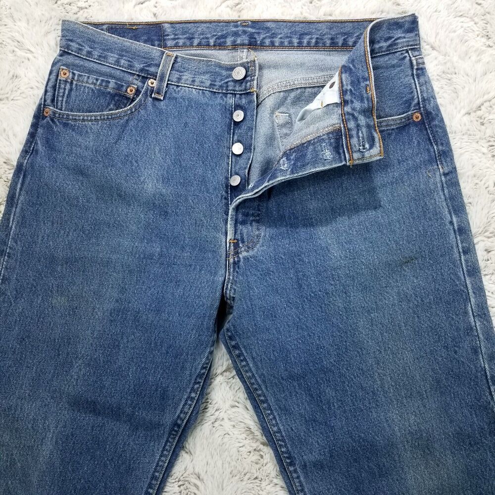Vintage Levis Jeans Mens 34×30 Blue 501 Straight Button Fly Dark Wash Denim - Picture 3 of 11